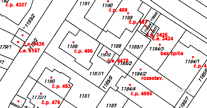 Jihlava 4470 na parcele st. 1187/2 v KÚ Jihlava, Katastrální mapa
