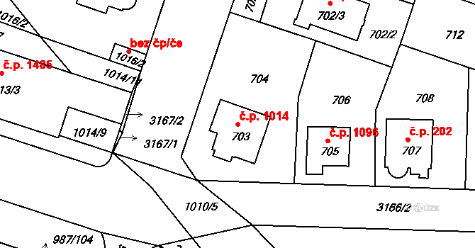 Čelákovice 1014 na parcele st. 703 v KÚ Čelákovice, Katastrální mapa