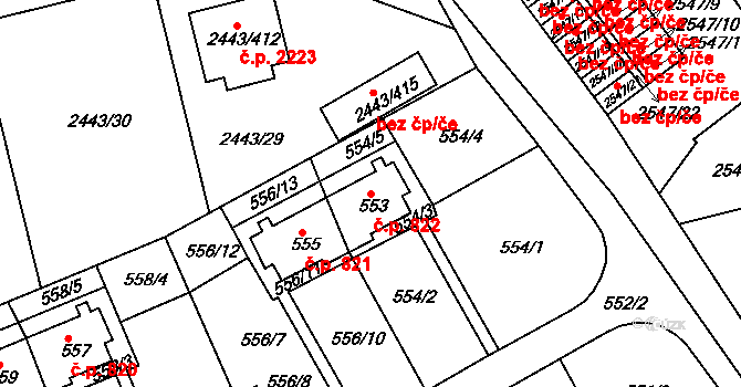 Roztoky 822 na parcele st. 553 v KÚ Roztoky u Prahy, Katastrální mapa