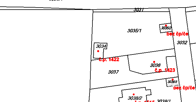 Roztoky 1422 na parcele st. 3034 v KÚ Žalov, Katastrální mapa