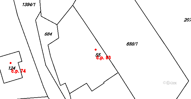Brzkov 53 na parcele st. 55 v KÚ Brzkov, Katastrální mapa