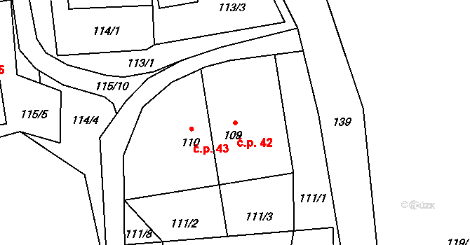Karlova Studánka 42 na parcele st. 109 v KÚ Karlova Studánka, Katastrální mapa