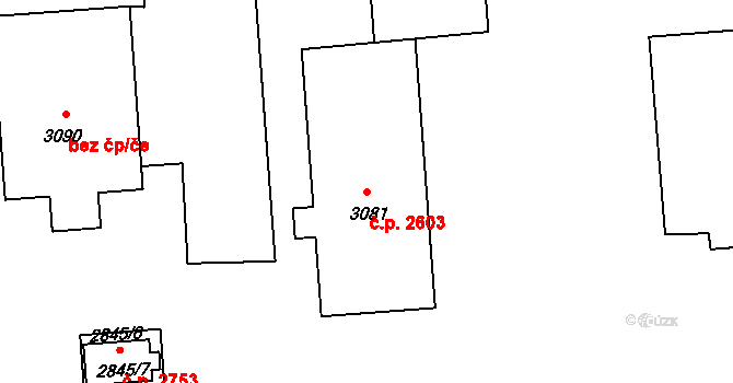 Kročehlavy 2603, Kladno na parcele st. 3081 v KÚ Kročehlavy, Katastrální mapa