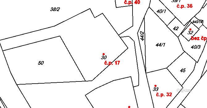 Lhota u Lysic 17 na parcele st. 30 v KÚ Lhota u Lysic, Katastrální mapa