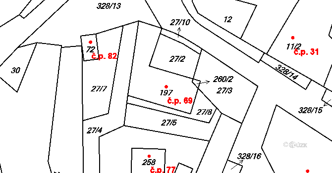 Štěnkov 69, Třebechovice pod Orebem na parcele st. 197 v KÚ Štěnkov, Katastrální mapa