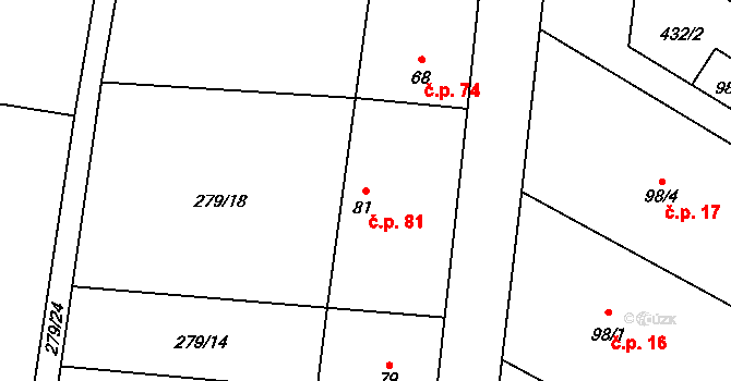 Úpohlavy 81 na parcele st. 81 v KÚ Úpohlavy, Katastrální mapa