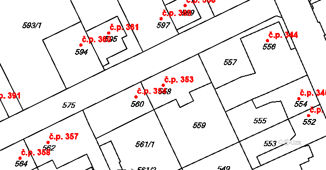 Štětí 353 na parcele st. 558 v KÚ Štětí I, Katastrální mapa
