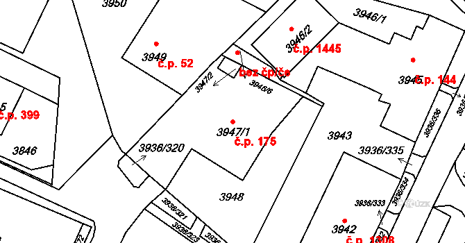 Lutyně 175, Orlová na parcele st. 3947/1 v KÚ Horní Lutyně, Katastrální mapa