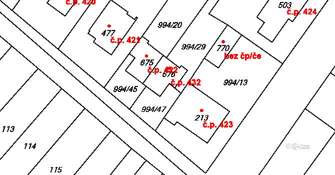 Hrotovice 432 na parcele st. 676 v KÚ Hrotovice, Katastrální mapa