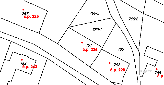 Radiměř 224 na parcele st. 761 v KÚ Radiměř, Katastrální mapa