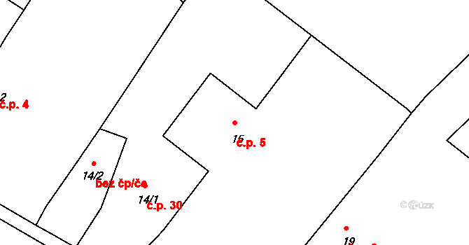Petrůvky 5 na parcele st. 15 v KÚ Petrůvky, Katastrální mapa