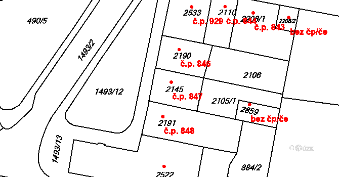 Horka-Domky 847, Třebíč na parcele st. 2145 v KÚ Třebíč, Katastrální mapa