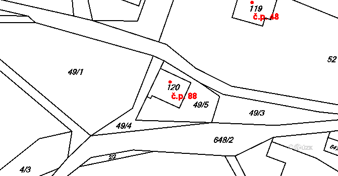 Pazucha 88, Litomyšl na parcele st. 120 v KÚ Pazucha, Katastrální mapa