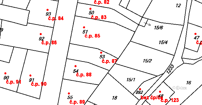 Benešov nad Ploučnicí 87 na parcele st. 53 v KÚ Benešov nad Ploučnicí, Katastrální mapa