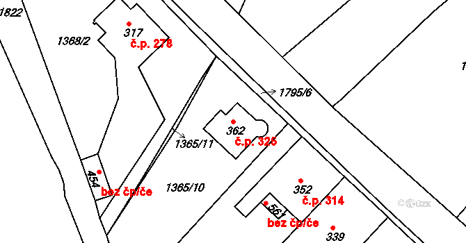 Krajková 325 na parcele st. 362 v KÚ Krajková, Katastrální mapa