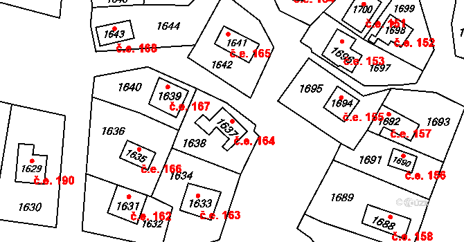 Káraný 164 na parcele st. 1637 v KÚ Káraný, Katastrální mapa