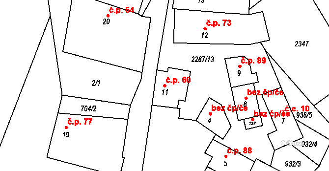 Břežany 60 na parcele st. 11 v KÚ Břežany, Katastrální mapa