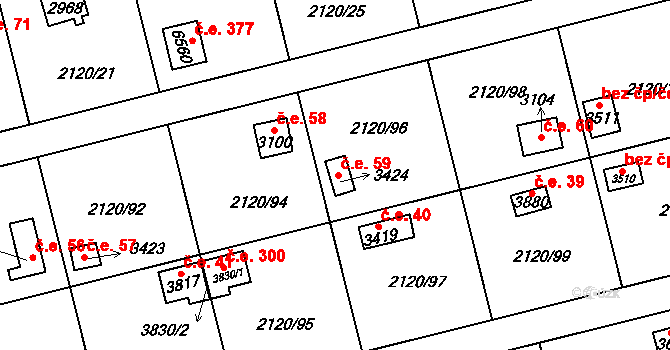 Klatovy II 59, Klatovy na parcele st. 3424 v KÚ Klatovy, Katastrální mapa