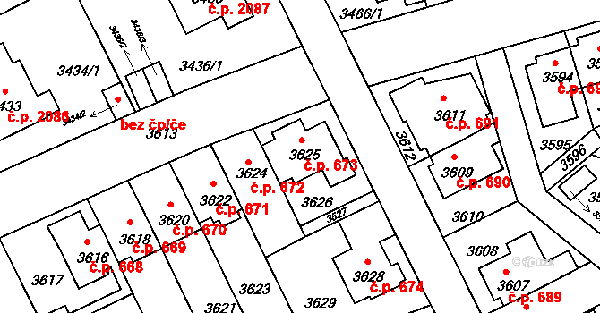 Záběhlice 673, Praha na parcele st. 3625 v KÚ Záběhlice, Katastrální mapa