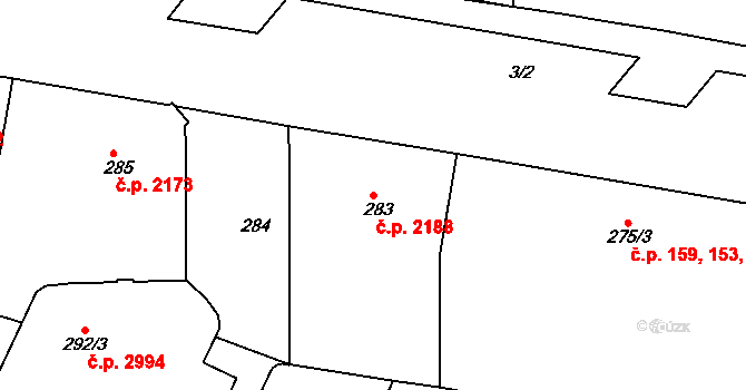 Smíchov 2188, Praha na parcele st. 283 v KÚ Smíchov, Katastrální mapa
