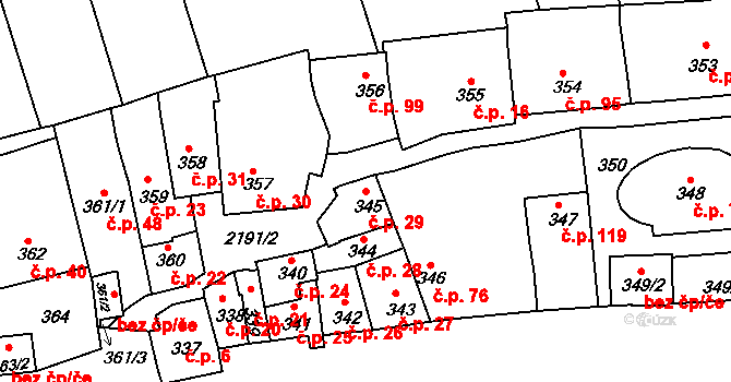 Střešovice 29, Praha na parcele st. 345 v KÚ Střešovice, Katastrální mapa