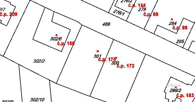 Štěrboholy 175, Praha na parcele st. 301 v KÚ Štěrboholy, Katastrální mapa