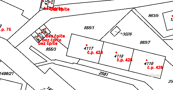 Kryblice 424,425,426, Trutnov na parcele st. 4117 v KÚ Trutnov, Katastrální mapa