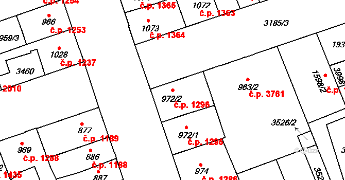 Hodonín 1296 na parcele st. 972/2 v KÚ Hodonín, Katastrální mapa