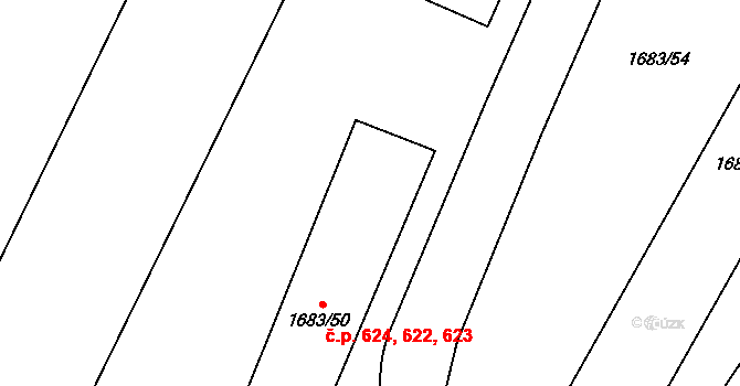 Teplické Předměstí 622,623,624, Bílina na parcele st. 1683/50 v KÚ Bílina, Katastrální mapa