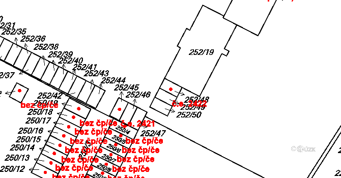 Lobzy 2422, Plzeň na parcele st. 252/48 v KÚ Lobzy, Katastrální mapa