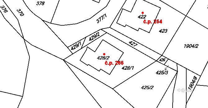 Horní Jasenka 266, Vsetín na parcele st. 428/2 v KÚ Jasenka, Katastrální mapa