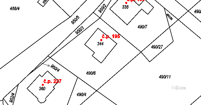 Lukavice 195 na parcele st. 344 v KÚ Lukavice, Katastrální mapa