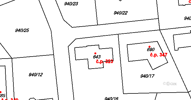 Družec 323 na parcele st. 643 v KÚ Družec, Katastrální mapa