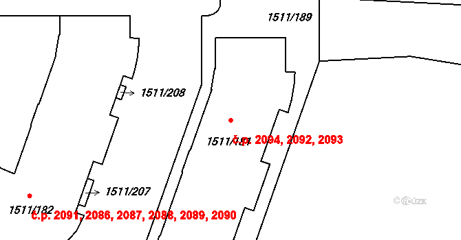 Bolevec 2092,2093,2094, Plzeň na parcele st. 1511/181 v KÚ Bolevec, Katastrální mapa
