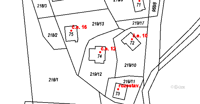 Všeměřice 12, Dolní Dvořiště na parcele st. 74 v KÚ Všeměřice, Katastrální mapa