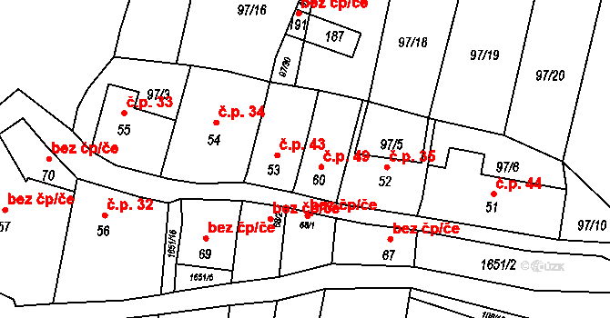 Čechtín 49 na parcele st. 60 v KÚ Čechtín, Katastrální mapa