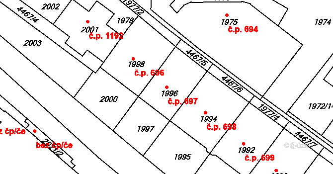 Jemnice 697 na parcele st. 1996 v KÚ Jemnice, Katastrální mapa