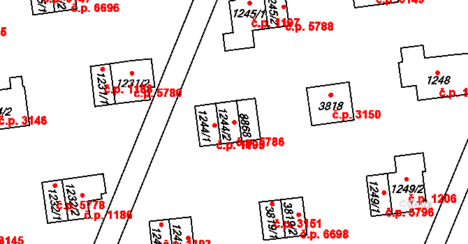 Zlín 5786 na parcele st. 1244/2 v KÚ Zlín, Katastrální mapa