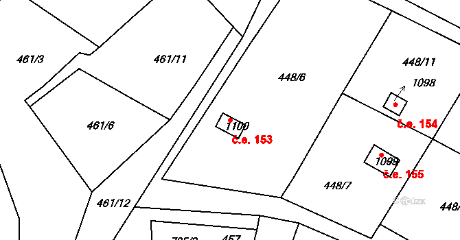 Háje 153, Cheb na parcele st. 1100 v KÚ Háje u Chebu, Katastrální mapa