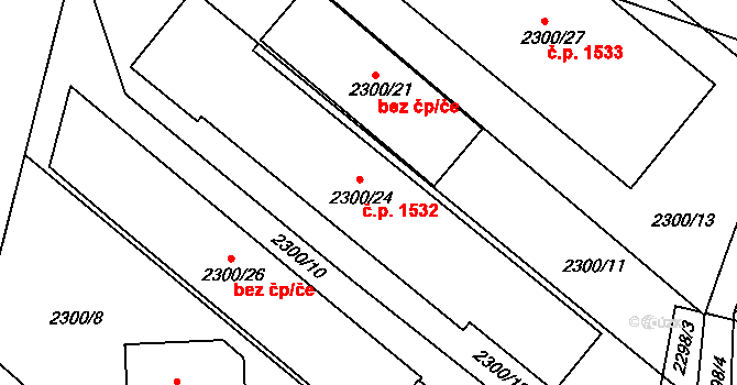 Hluk 1533 na parcele st. 2300/27 v KÚ Hluk, Katastrální mapa