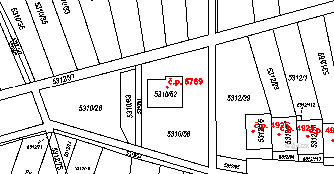 Chomutov 5769 na parcele st. 5310/62 v KÚ Chomutov I, Katastrální mapa