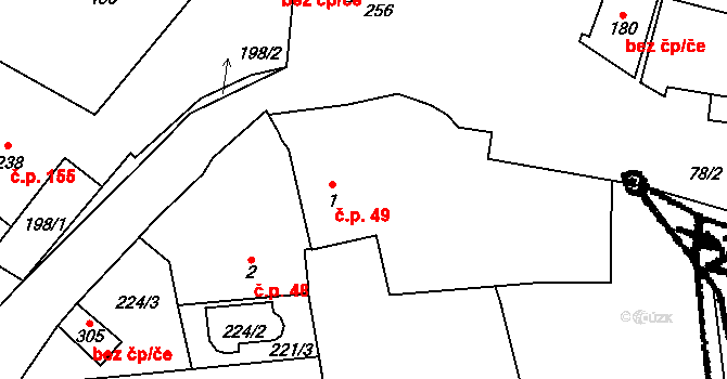 Smetanova Lhota 49 na parcele st. 1 v KÚ Smetanova Lhota, Katastrální mapa