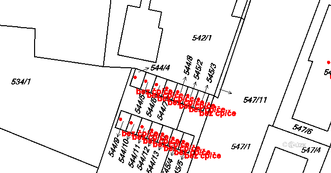 Lipůvka 44 na parcele st. 544/7 v KÚ Lipůvka, Katastrální mapa