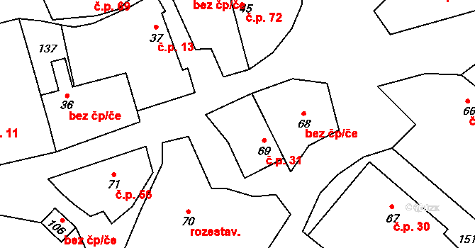 Olší nad Oslavou 31, Velké Meziříčí na parcele st. 69 v KÚ Olší nad Oslavou, Katastrální mapa