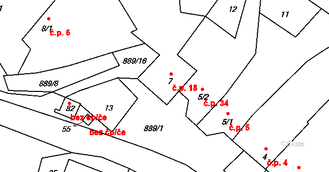 Milešín 18 na parcele st. 7 v KÚ Milešín, Katastrální mapa