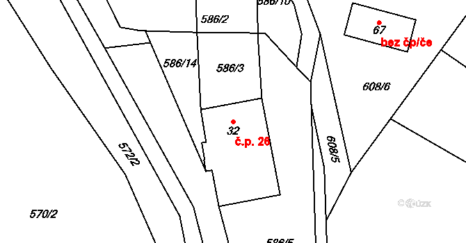Lískovec 26, Ujčov na parcele st. 32 v KÚ Lískovec u Nedvědice, Katastrální mapa