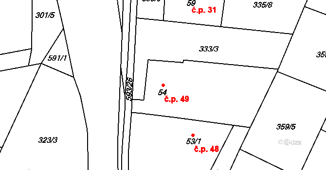 Vatín 49 na parcele st. 54 v KÚ Vatín, Katastrální mapa