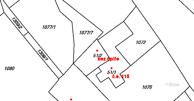 Nalžovice 38629437 na parcele st. 51/2 v KÚ Nalžovické Podhájí, Katastrální mapa