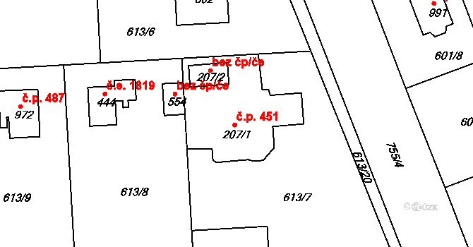 Kamenice 39908437 na parcele st. 207/2 v KÚ Ládví, Katastrální mapa