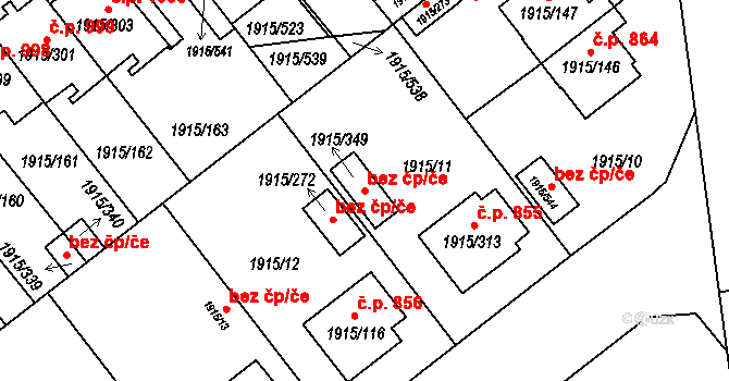 Třeboň 40995437 na parcele st. 1915/349 v KÚ Třeboň, Katastrální mapa